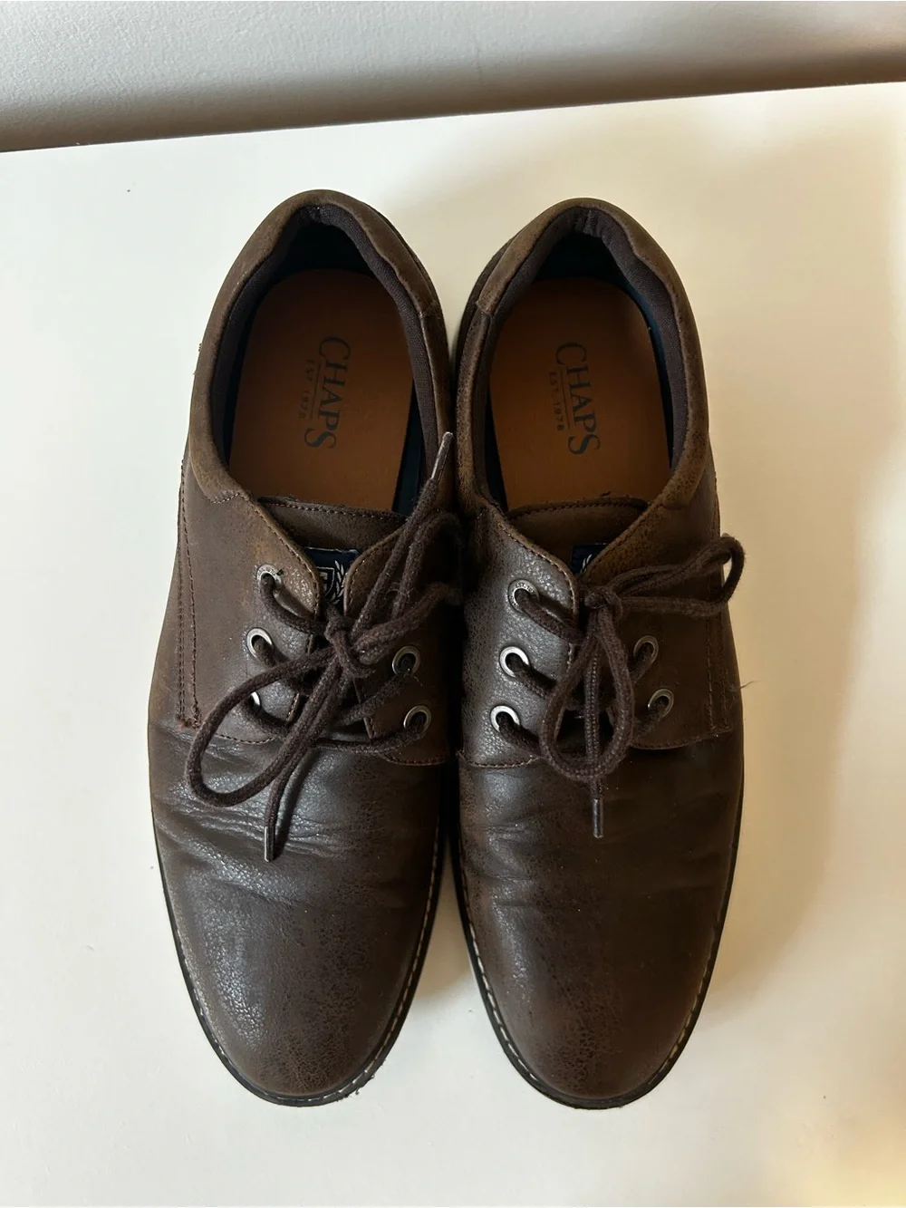Chaps Brown Leather Lace-Up Oxfords